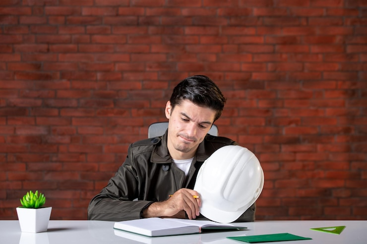 Male-engineer-sitting-behind-his-working-place-job-agenda-document-business-property-success-plan-builder-corporate.