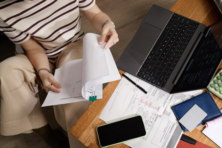 Woman reviewing documents